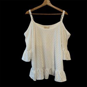 Michael Kors Women's White Eyelet Ruffled Blouse Size 2X